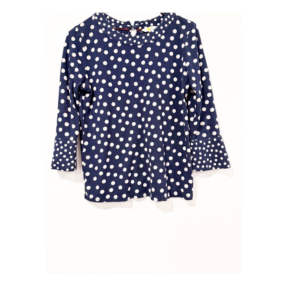 Boden Navy Blue White Polka Dot Bell Sleeve Boat Neck Top Womens US 4 UK 8